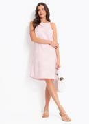 Vestido Bordado Rosa Claro em Aspecto Linho