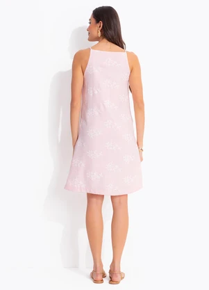 Quintess - Vestido Bordado Rosa Claro em Aspecto Linho - QUINTESS
