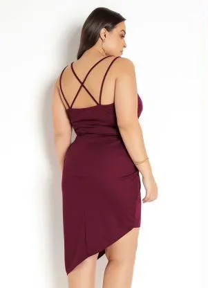 Moda Pop - Vestido Bordô Assimétrico com Alças - MODA POP