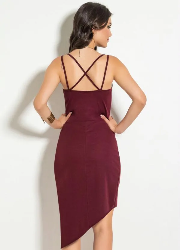 Moda Pop - Vestido Bordô Assimétrico com Alças 2