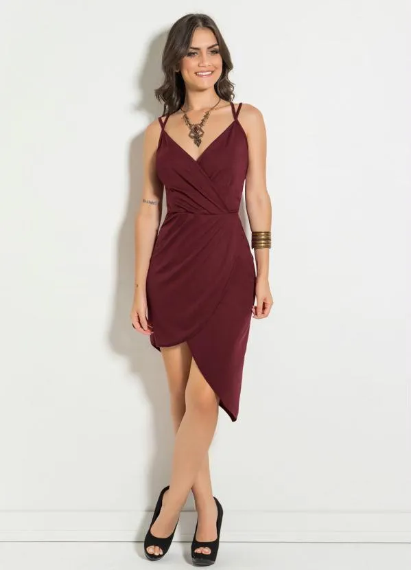Moda Pop - Vestido Bordô Assimétrico com Alças 3