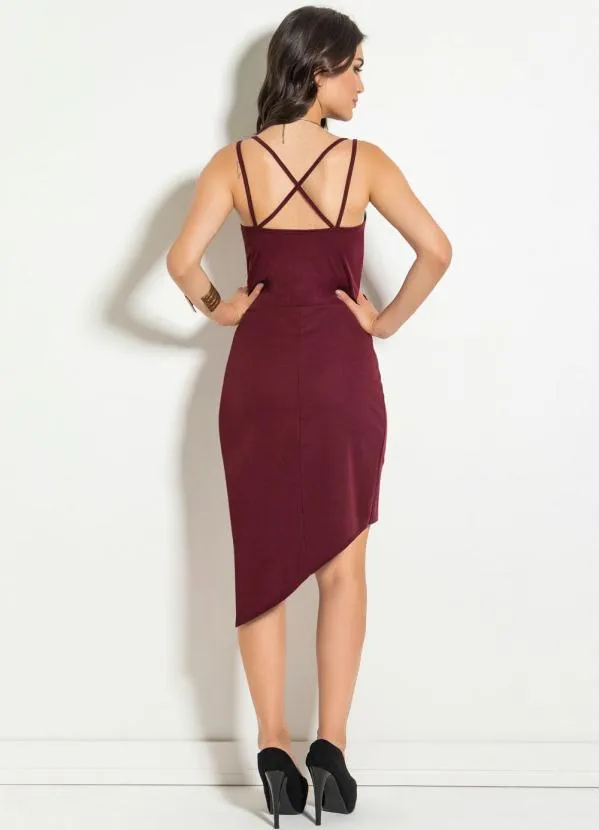 Moda Pop - Vestido Bordô Assimétrico com Alças 4