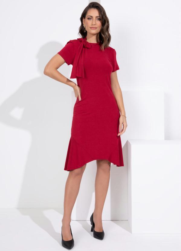Quintess - Vestido Bordô com Gola Laço 3