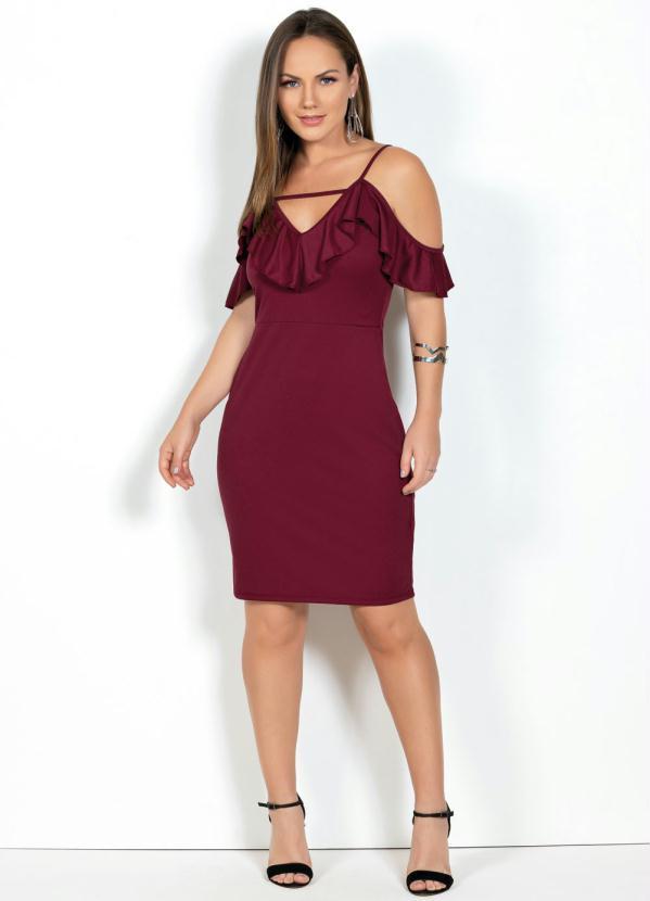 Moda Pop - Vestido Bordô de Alça e Manga em Babado 3