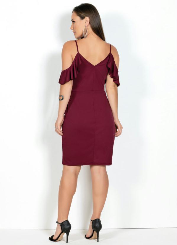 Moda Pop - Vestido Bordô de Alça e Manga em Babado 4