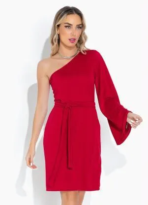 Moda Pop - Vestido Bordô de um Ombro Só com Faixa - MODA POP