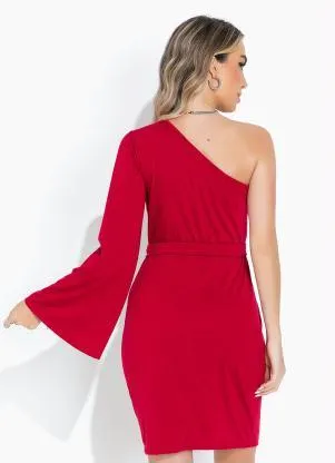 Moda Pop - Vestido Bordô de um Ombro Só com Faixa - MODA POP