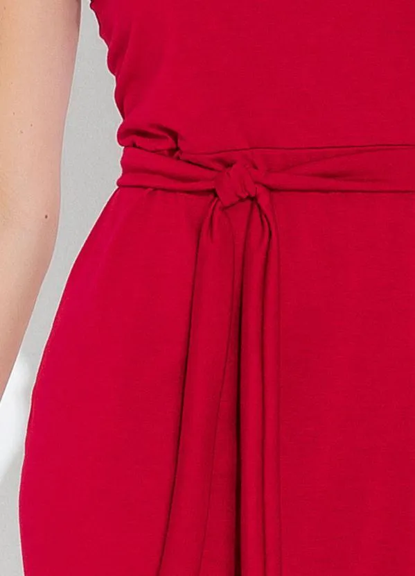 Moda Pop - Vestido Bordô de um Ombro Só com Faixa 4