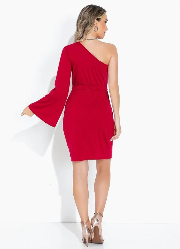 Moda Pop - Vestido Bordô de um Ombro Só com Faixa 6