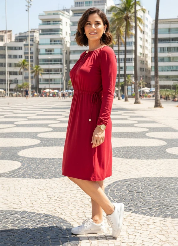 Quintess - Vestido Bordô em Malha de Viscose 3