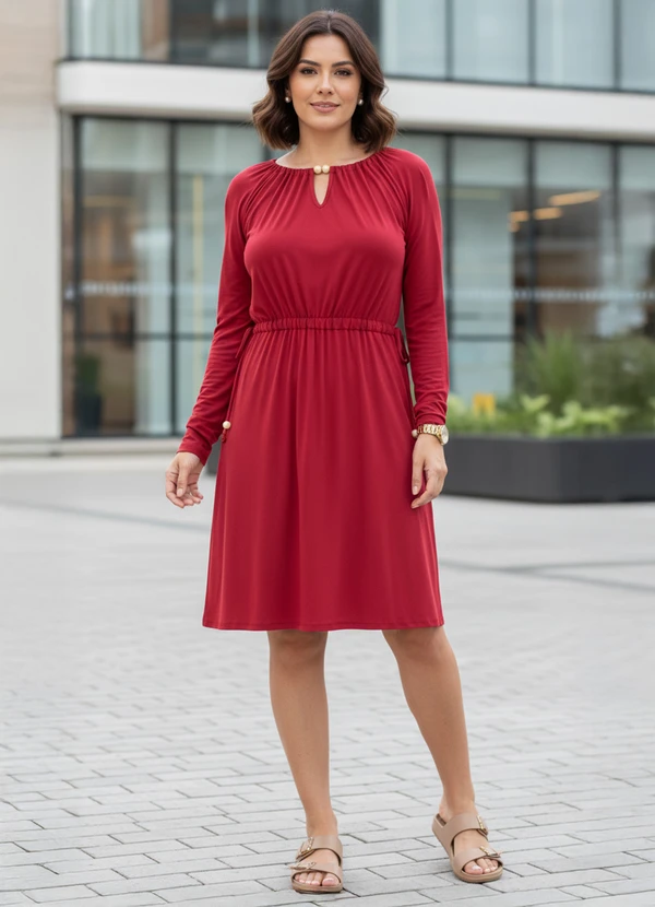 Quintess - Vestido Bordô em Malha de Viscose 4