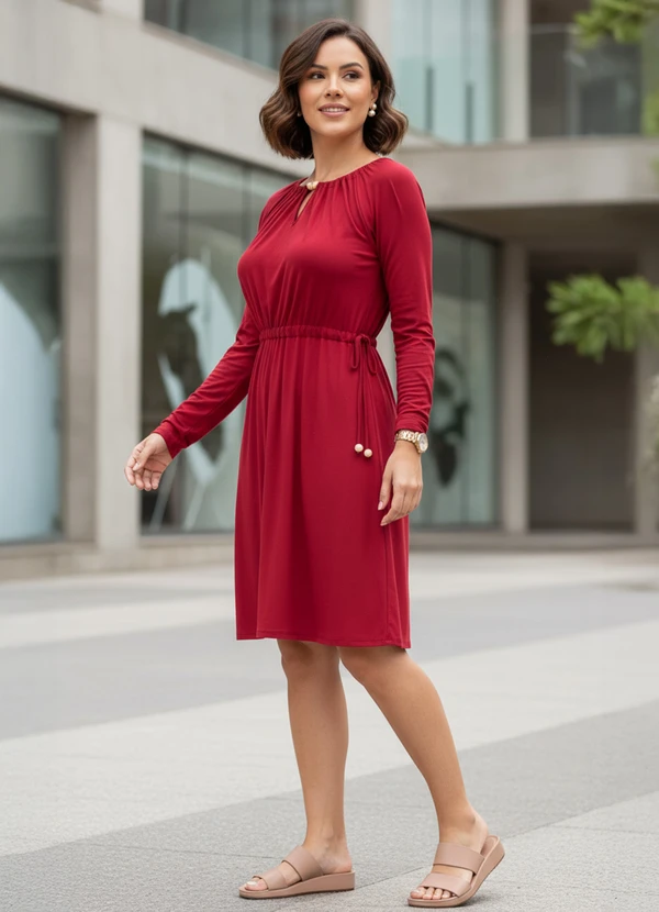 Quintess - Vestido Bordô em Malha de Viscose 5