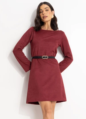Quintess - Vestido Bordô em Malha Suede Encorpada - QUINTESS