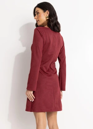 Quintess - Vestido Bordô em Malha Suede Encorpada - QUINTESS