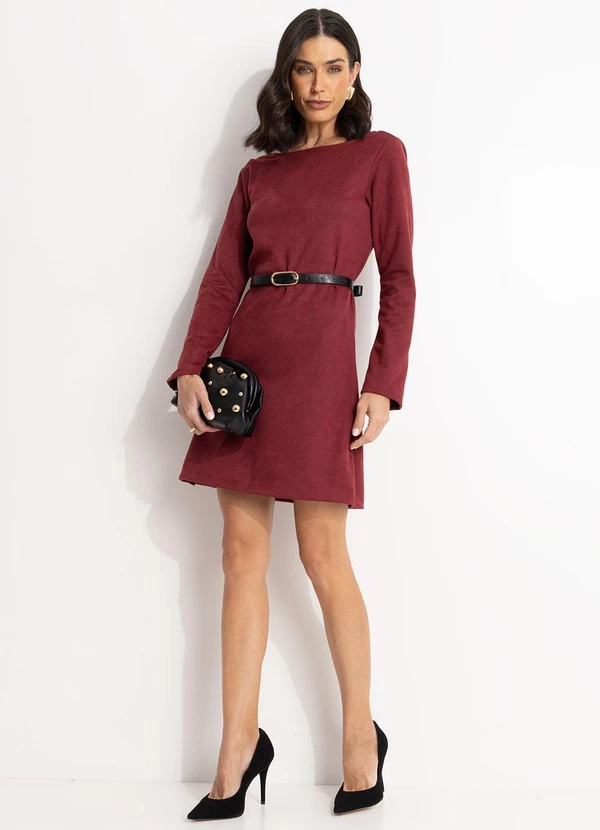 Quintess - Vestido Bordô em Malha Suede Encorpada 4