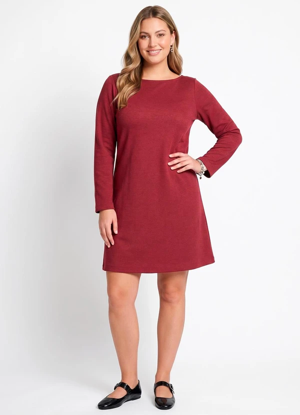 Quintess - Vestido Bordô em Malha Suede Encorpada
