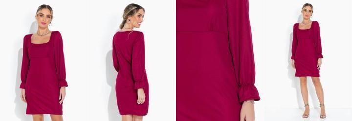 Vestido Bord� Justo com Mangas Longas