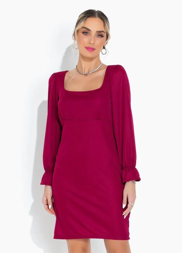 Moda Pop - Vestido Bordô Justo com Mangas Longas