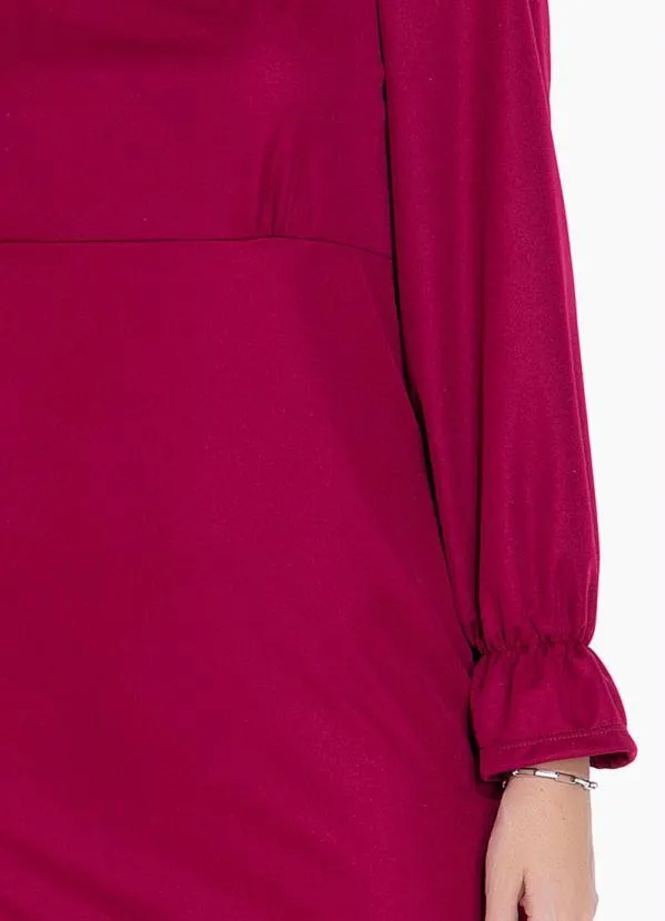 Moda Pop - Vestido Bordô Justo com Mangas Longas 3
