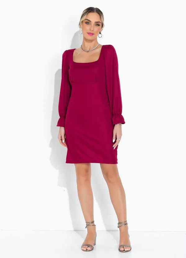 Moda Pop - Vestido Bordô Justo com Mangas Longas 4