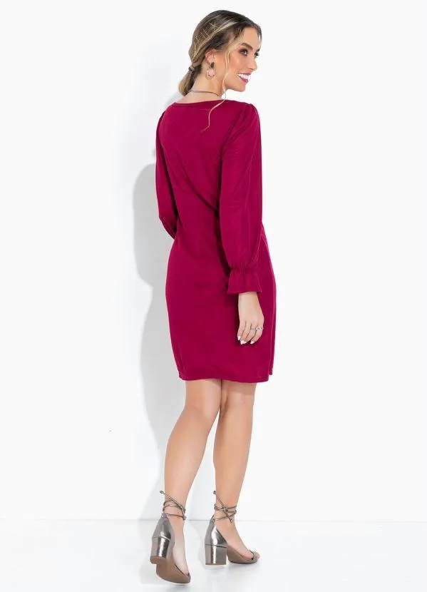 Moda Pop - Vestido Bordô Justo com Mangas Longas 5