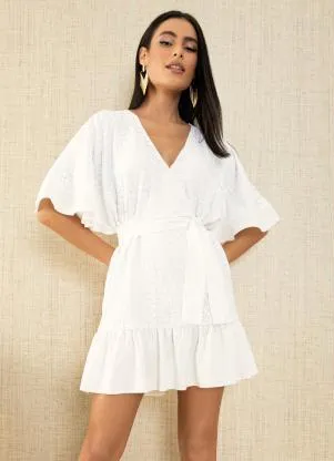 Quintess - Vestido Branco com Decote Transpassado - QUINTESS