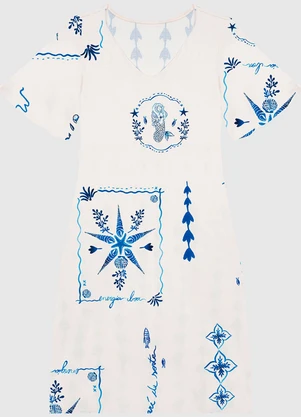 Malwee - Vestido Branco Reto Sereias Canelado - MALWEE