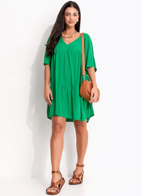 Quintess - Vestido Camadas Verde em Viscose 3
