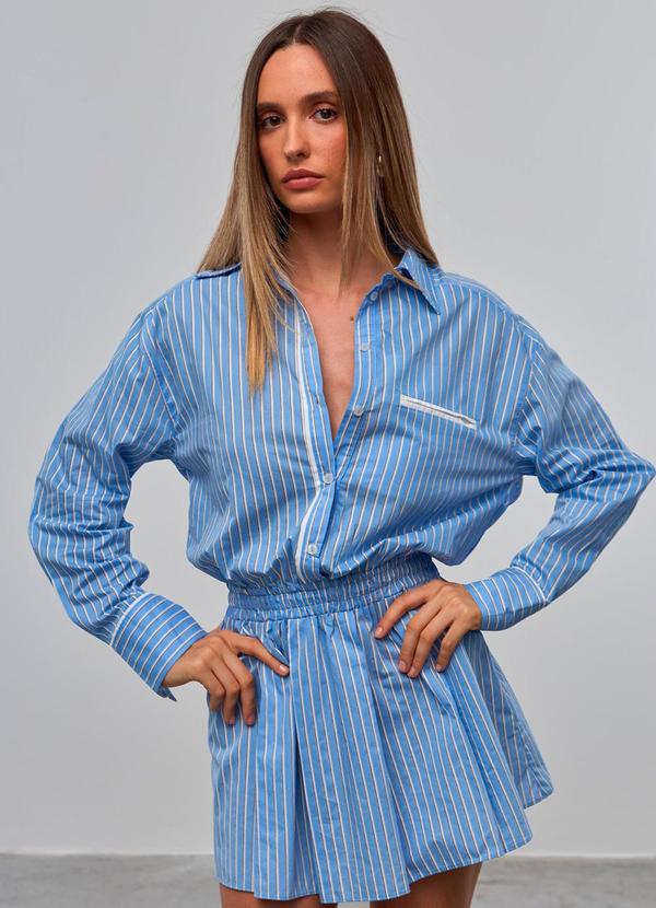 Carlota Costa - Vestido Camisa Curto com Pregas Azul 2