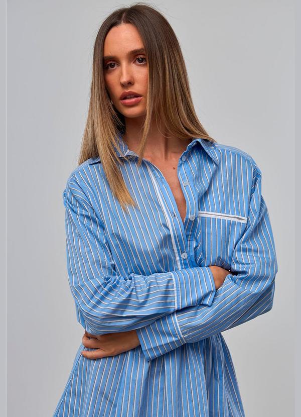 Carlota Costa - Vestido Camisa Curto com Pregas Azul 4