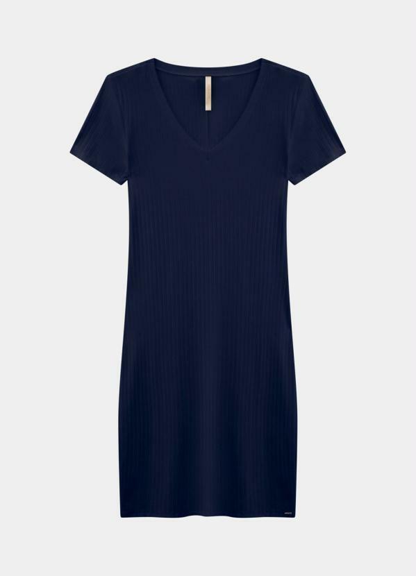 Lunender - Vestido Canelado Básico Azul
