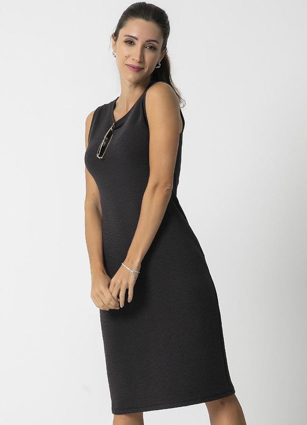 Habana - Vestido Canelado Básico Feminino Preto