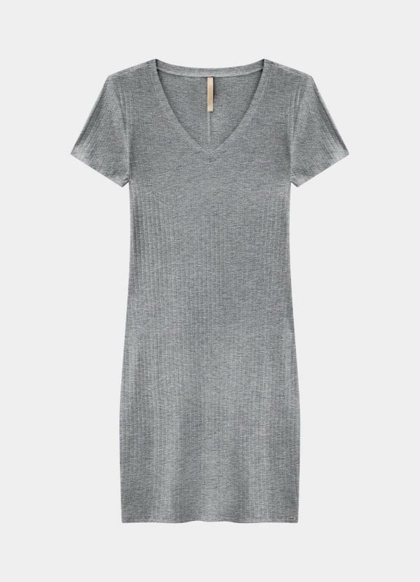 Lunender - Vestido Canelado Básico Mescla