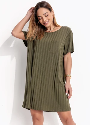 Bimini - Vestido Canelado com Bolso Verde - BIMINI
