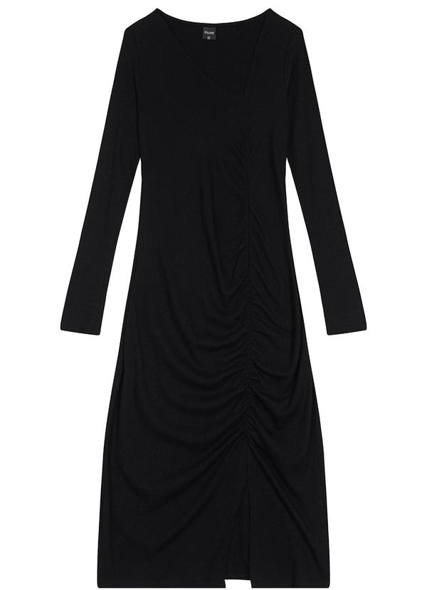 Malwee - Vestido Canelado com Fenda Preto