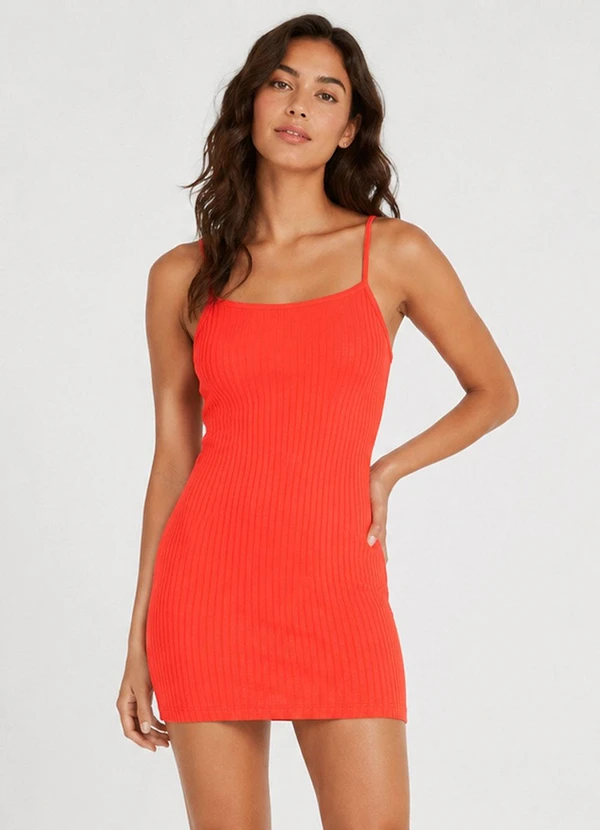 Select - Vestido Canelado de Alça Laranja