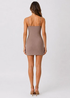 Select - Vestido Canelado de Alça Marrom - SELECT