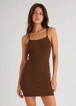 Select - Vestido Canelado de Alça Marrom - SELECT