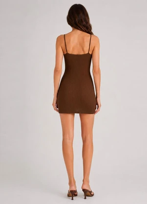 Select - Vestido Canelado de Alça Marrom - SELECT