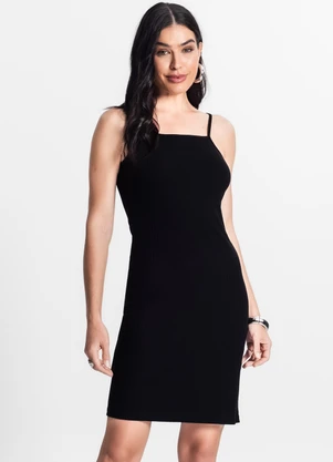 Select - Vestido Canelado de Alça Preto - SELECT