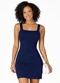 Select - Vestido Canelado Feminino Decote Quadrado Azul - variação: Azul