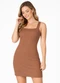 Select - Vestido Canelado Feminino Decote Quadrado Azul - variação: Marrom