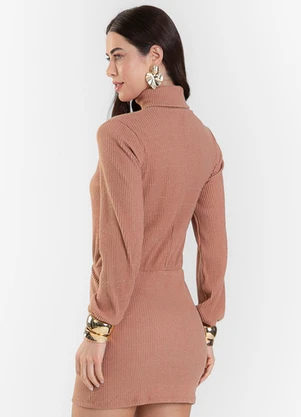 Rovitex - Vestido Canelado Manga Longa com Gola Nolita Rosa - ROVITEX