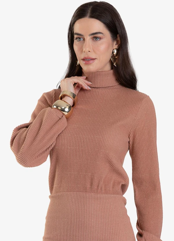 Rovitex - Vestido Canelado Manga Longa com Gola Nolita Rosa 3