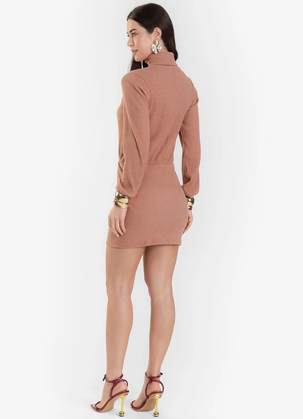 Rovitex - Vestido Canelado Manga Longa com Gola Nolita Rosa 5