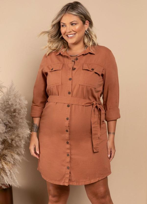 Quintess - Vestido Caramelo com Bolsos e Botões 10