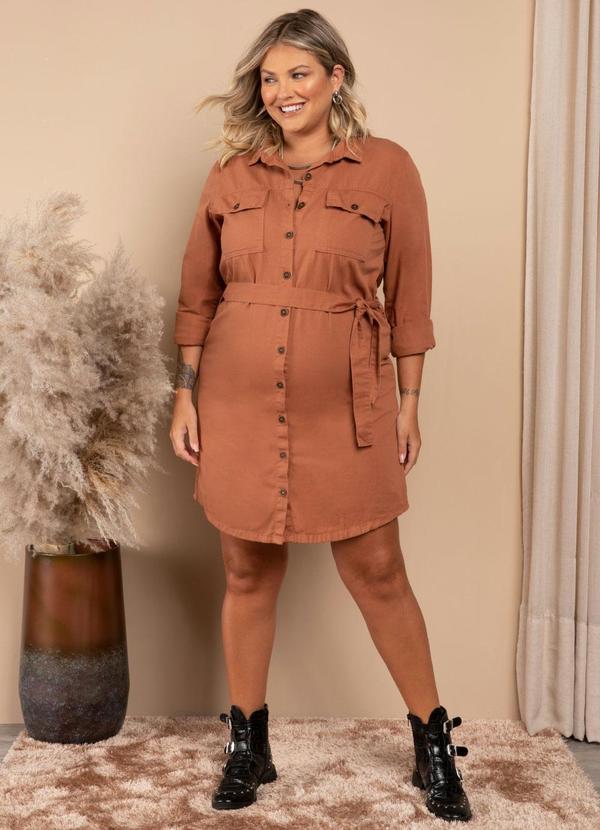 Quintess - Vestido Caramelo com Bolsos e Botões 12
