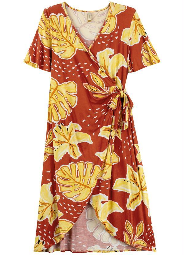 Marialícia - Vestido Casual Elegante Transpassado Laranja 4