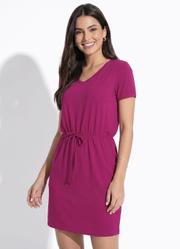 Vestido Cereja com Amarra��o e Bolsos