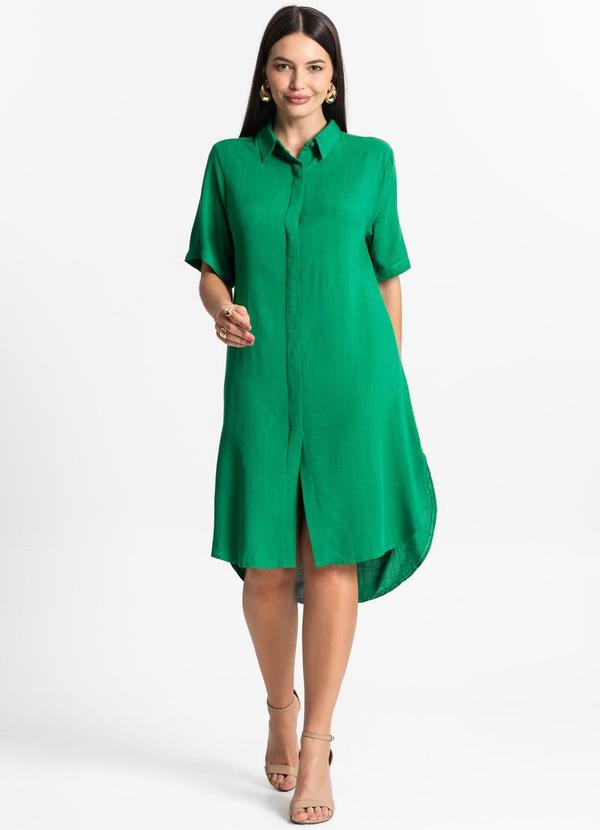 Select - Vestido Chemise Assimétrico Manga Curta Verde